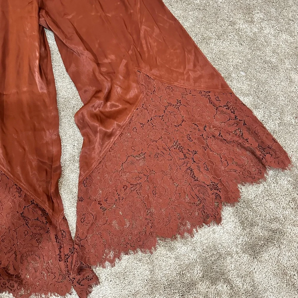 Anthropologie Rust Lace-Trim Satin Jumpsuit - Picture 7 of 7